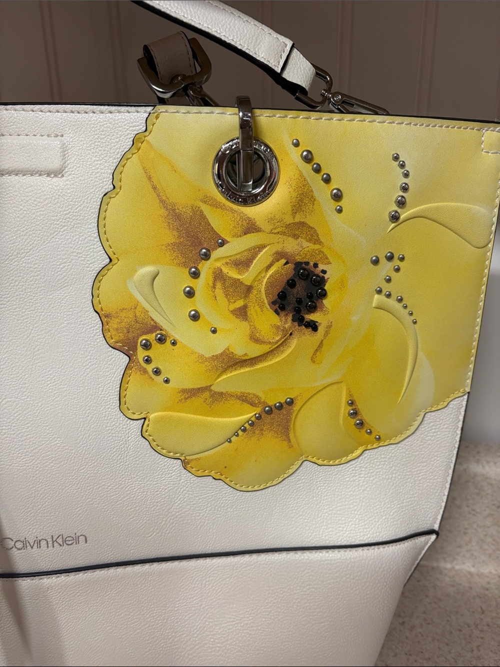 Calvin Klein White Tote with Yellow Floral Detail - Picture 4 of 7